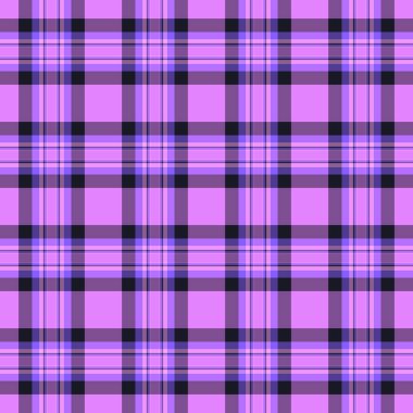Özel kumaş tartan vektörü, yeni yıl dokusu dikişsiz tekstil. Rahatlama, mor ve mor renk paletinde arka plan ekoseli desen kontrol.