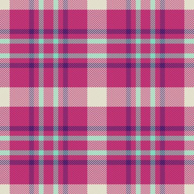 Eflatun, mor ve nane yeşili renkler içeren canlı ekose desenler ince bir ringa kemiği dokusuyla iç içe geçmiş..