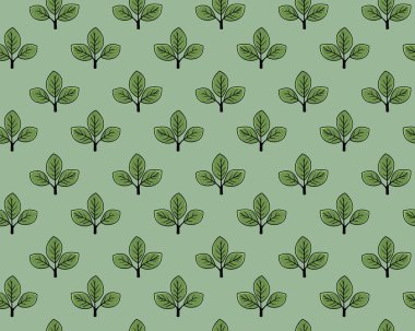Seren yeşil yaprak deseni. Doğa temalı tasarımlar, tekstil veya web siteleri için mükemmel. Tekrarlanan motif büyümeyi, tazeliği ve sükuneti çağrıştırıyor. Basit, minimalist stil çok yönlülük sunar.