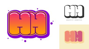 Festival ya da parti için HH logo tasarımı. H ve H harflerinin baş harfleri grafiti tarzında. Yazı tipi tipografisinin yaratıcı modern harfleri. Modayı takip eden logotlar ya da kimlikler. Vektör illüstrasyonu.