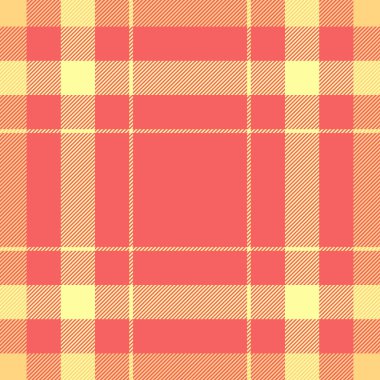 Her gün ekose vektör tartan, ergen dokusu kumaş deseni. Kırmızı ve sarı renk paleti ile arkaplansız tekstil denetimi.