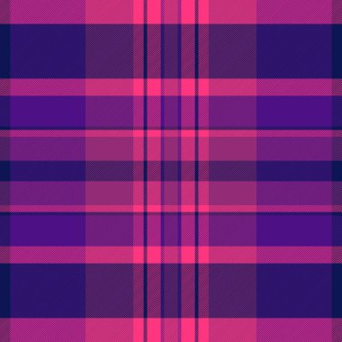 Parti tekstil arka planı, tartan kumaş dokusu. Ekose ekoseli vektör kontrolü pembe ve mor renk paletinde.