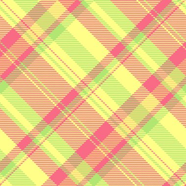 Yatak odası vektör kumaş kontrolü, pürüzsüz kumaş tartan. Yastık desenli tekstil arka planında sarı ve vahşi karpuz rengi paleti var..