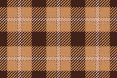 Yeni yıl ekose arkaplan dokusu, reklam ekose kumaşı deseni. Turuncu ve koyu renk paletinde modaya uygun kumaş pürüzsüz kontrol vektörü.