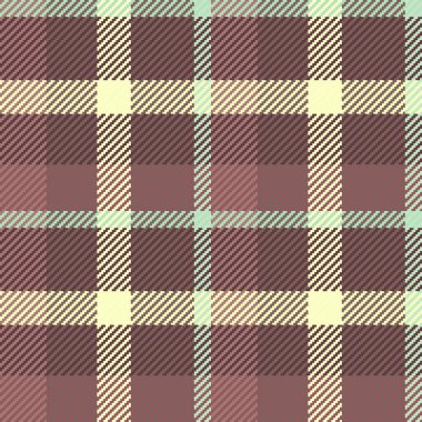 Lifli kumaş kumaş kumaş tartan, tişörtsüz şablon. Pastel ve kırmızı renk paletinde insan dokusu vektör ekoseli arka plan yok.