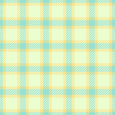 Pamuk tekstil deseni, hippi kumaş ekose vektörü. Kalıtsal dikişsiz arka plan tartanı açık ve sarı renk paletinde.