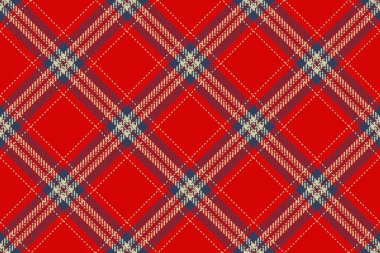 Geleneksel kumaş vektör dokusu, kısmen geçmiş taraması. Gingham deseni, kırmızı ve mavi renk paletinde, dikişsiz tartan tekstil..
