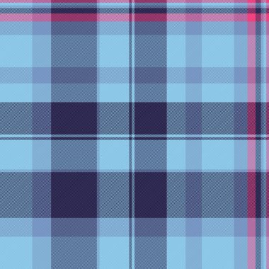 Kumaş desenini kontrol et, desenli, dikişsiz vektör. Cyan ve mavi renk paletinde tekstil tartan rengi arkaplanı.