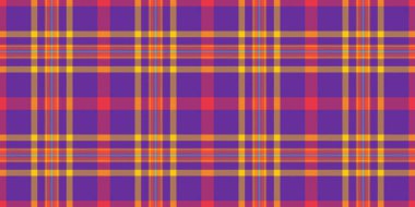 Uzay ekoseli kumaşı kopyala, dokulu tekstil arkaplanı dikişsiz. Rebecca mor ve parlak renk paletinde garip tartan desen vektörü.