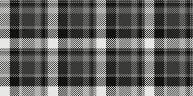 Kıyafetler vektör tekstil, çapraz desenli kumaş. Erkek gömleği tartan dokusu arka plan gri ve siyah renk paletinde pürüzsüz.