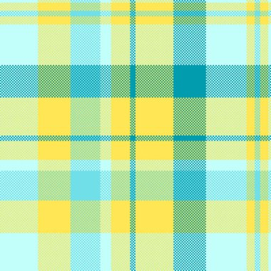 Noel tekstil denetimi, hacim tartan arka plan vektörü. Eşsiz desen desenli ekose kumaş sarı ve siyan renk paleti.