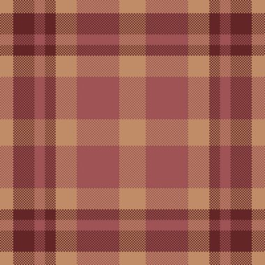Dikiş kontrolleri kusursuz, geniş desenli tartan ekoseli. Eski moda tekstil arkaplan dokusu kırmızı ve turuncu renk paleti.