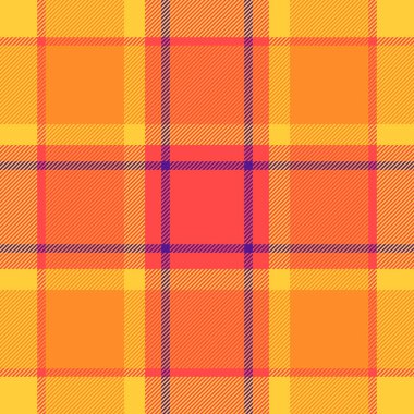 Hobi desenli tartan tekstil, krallık dokusu vektör ekoseli. Giysi arkaplan denetimi kumaş turuncu ve kırmızı renk paletinde pürüzsüz.
