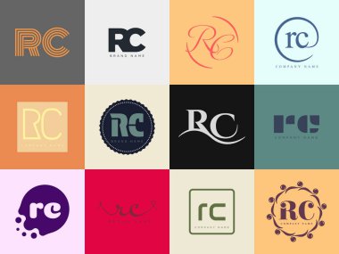 RC logo şirketi şablonu. R ve C harfleri logoti. Tasarım elemanları ile farklı klasik serif harfleri ve modern kalın metin ayarla. İlk yazı tipi tipografisi. Koleksiyon trend iş kimliği.