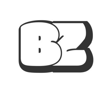 BZ logosu, karikatür harfleri, graffiti stili siyah beyaz siluet şeklinde yuvarlak. Festival partisi için modaya uygun B ve Z harfi. Baş harfleri, çocukların komik yazıları ve interneti. Vektör illüstrasyonu.