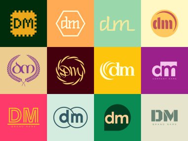 DM logo şirketi şablonu. D ve M harfleri logoti. Tasarım elemanları ile farklı klasik serif harfleri ve modern kalın metin ayarla. İlk yazı tipi tipografisi. Koleksiyon trend iş kimliği.