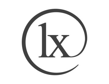 Daire şeklinde e-posta işareti tarzında iki harften oluşan LX logosu. Marka kimliği için L ve X yuvarlak şirket logosu.