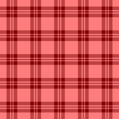 Yorgan desenli tartan, çok arkaplan desenli kumaş. Kaba tekstil dikişsiz kontrol vektörü kırmızı ve kestane rengi paleti.