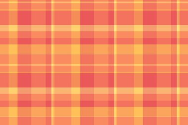 İnanılmaz bir çek ekoseli arka plan, çeşitli tartan desenli tekstil. Süreklilik kumaş dokusu turuncu ve kırmızı renk paletinde pürüzsüz vektör.