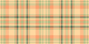 Battaniye dokusu tekstil geçmişi, lifli vektör pürüzsüz kontrolü. Doğrudan turuncu ve pastel renk paletinde ekose kumaş deseni.
