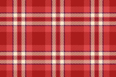 Giysi deseni kontrolü, grup tartan arka plan ekoseli. Kadınlık, kırmızı ve beyazlamış badem rengi paletinde kusursuz tekstil kumaş vektörü.