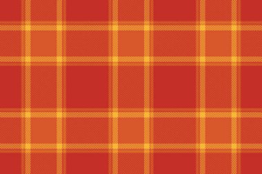 Kusursuz ekose kumaş, özel kumaş dokusu arka planı. Turuncu ve kırmızı renk paletinde halk şablon tartan vektörünü kontrol et.