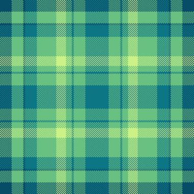 Birinci sınıf arka plan vektör kumaşı, net tekstil desenli ekose. Yeşil ve cyan renk paleti ile biçimlendirilmiş ekoseli tartan kontrol dokusu.