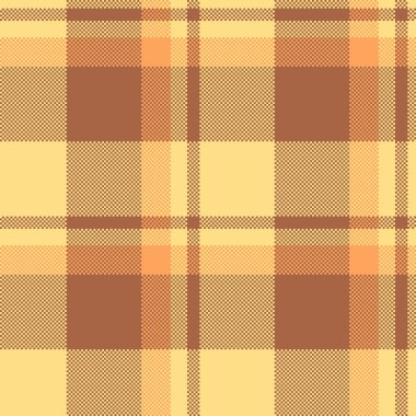 Giysi dokusu, vektör ekoseli, şirin desenli kusursuz kontrol. Meksika kumaşı arka plan turuncu ve kehribar rengi palet.