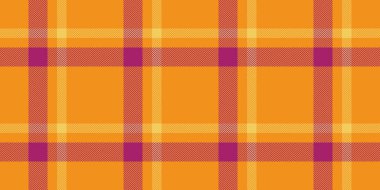 Kusursuz doku kontrolü, sınır kumaşı ekoseli kumaş. Havuç turuncu ve pembe renk paletinde diktirilmiş tartan arkaplan vektör deseni.