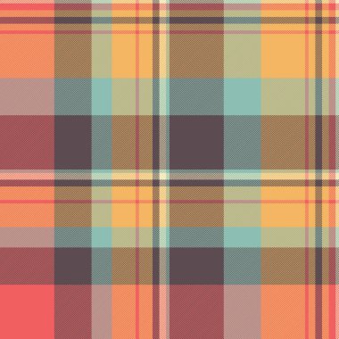 Harmony ekose kumaş vektörü, yüksek kalite tartan çek tekstili. Ceket arka planı pastel ve turuncu renklerde pürüzsüz desen paleti.