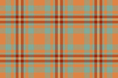 Mozaik ekose kumaş deseni, nostaljik vektör dikişsiz tartan. Sabit arkaplan dokusu turuncu ve pastel renk paleti ile tekstil kontrolü.