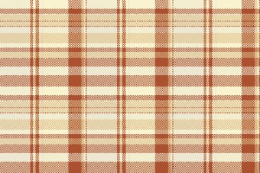 Eski moda çek dokusu, geleneksel tartan desenli, dikişsiz. Geometrik kumaş arka plan vektörü ışık ve turuncu renk paletinde.