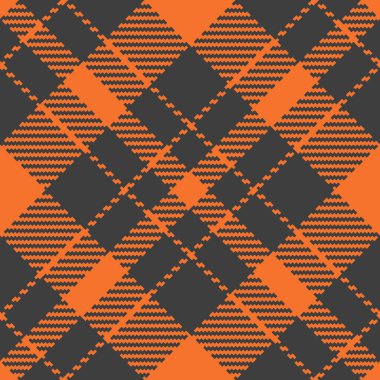 Sanatsal kumaş, ekoseli kumaş, ilahi vektör tartan arka plan. Ticari tekstil desensiz gri ve turuncu renk paleti.