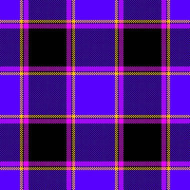 İnce desenli ekoseli ekoseli, vektör kontrollü arka plan. Hipster tartan kumaş deseni parlak ve siyah renk paletinde.