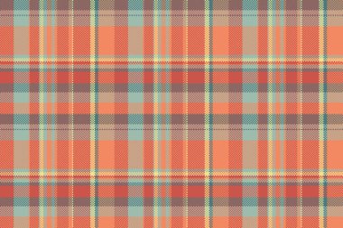Sabit kumaş desenli tekstil, düzgün ekose kontrol vektörü. Davetiyesiz arka plan tartan dokusu kırmızı ve turuncu renk paletinde.