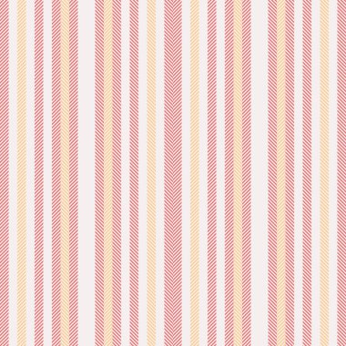 Giysi deseni pürüzsüz arka plan, dikey çizgili pop dokusu. Tekstil kumaş vektör çizgilerini beyaz ve kırmızı renk paletiyle kapla.