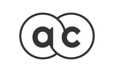 Ana hatlı mermilerle AC şirketinin amblemi ve marka kimliği için birleştirilmiş iki dairenin logo şablonu. Vektör Sonsuzluk sembolü ve teknoloji işareti.