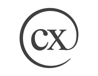 Çember şeklinde e-posta işareti tarzında iki harften oluşan CX logosu. Marka kimliği için iş şirketinin C ve X yuvarlak logosu.