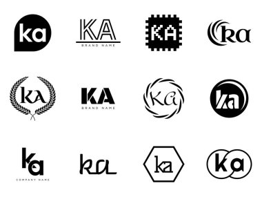 KA logo şirketi şablonu. K harfi ve logoti. Tasarım elemanları ile farklı klasik serif harfleri ve modern kalın metin ayarla. İlk yazı tipi tipografisi. Koleksiyon trend iş kimliği.