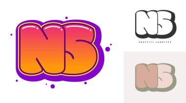 Festival ya da parti için NS logo tasarımı. Graffiti tarzında ilk harf n ve s. Yazı tipi tipografisinin yaratıcı modern harfleri. Modayı takip eden logotlar ya da kimlikler. Vektör illüstrasyonu.