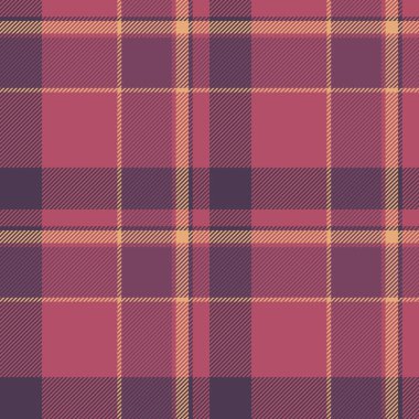 Tüylü tartan kusursuz kontrol, birinci sınıf doku vektör deseni. Tekstil kumaş ekoseli arkaplanı kırmızı ve pembe renk paletiyle parçala.