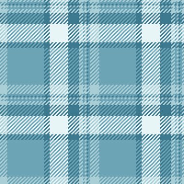 Ekose kumaş desenli boyama, masa örtüsü tartan arka plan vektörü. Cyan ve beyaz renk paletindeki kumaşsız dokuyu kontrol et.