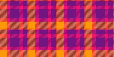 Karışık çek kumaşlı, ticari desensiz ekose kumaş. Kumaş dokusu vektör arkaplan parlak ve mor renk paleti.