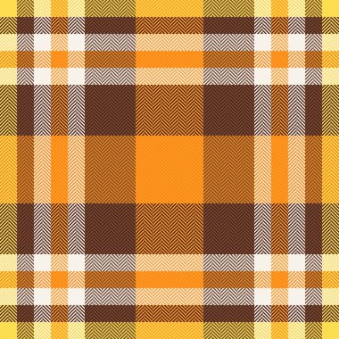 Performans kontrolü kumaş, dekoratif vektör dikişsiz ekose. Yaratıcılık dokusu arkaplan turuncu ve koyu safran renk paleti ile tartan.