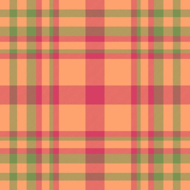 Fikir ekosesiz ekose kumaş, pürüzlü kontrol dokusu. Turuncu ve yeşil renk paleti ile örtülü arka plan kumaş vektörü.