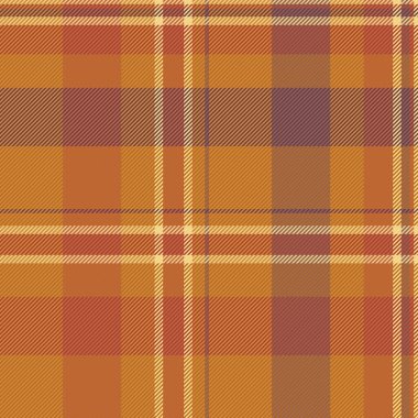Kıvrımsız tartan dokusu, Londra arka plan ekoseli. Kırmızı ve turuncu renk paletinde keten kumaş desenli vektör.