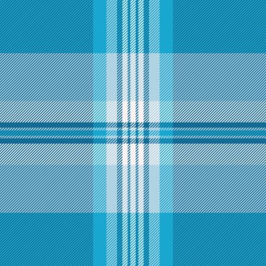 Şekil ekose arka plan vektörü, fabrika tekstil tartan kontrolü. Nostaljik, pürüzsüz desenli kumaş dokusu, cyan ve açık mavi renk paleti..
