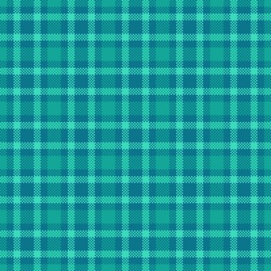 Kalıplı arka plan ekoseli, punk tekstil kumaşlı pürüzsüz. Mavi ve cyan renk paletinde bulanık tartan doku vektörünü kontrol et.