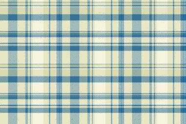 Kumaş kumaş ekoseli, desenli tekstil kontrol vektörü verin. Cyan ve bej renk paleti ile Fransa kusursuz arkaplan desenli tartan.