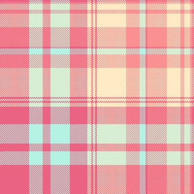 Kesintisiz kumaş dokusu, masa örtüsü arkaplan tartan vektörü. Kırmızı ve bisque renk paleti ile güzel kontrol desenli tekstil ekoseli.